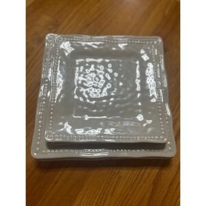 Tommy Bahama Melamine Gray Square Hobnail Dinner Plates 10.5" And Salad Plates 3